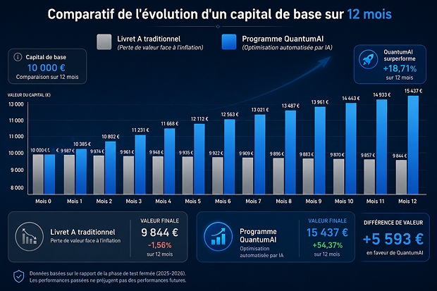 Comparatif de l'évolution d'un capital de base sur 12 mois
